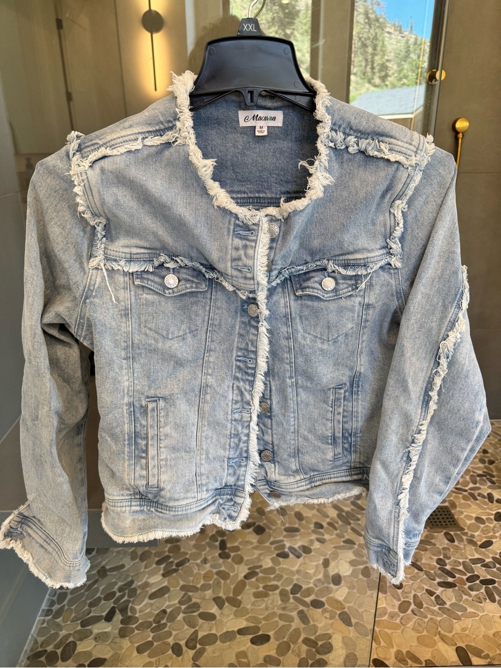 Light Wash Distressed Denim Jacket - Light Blue